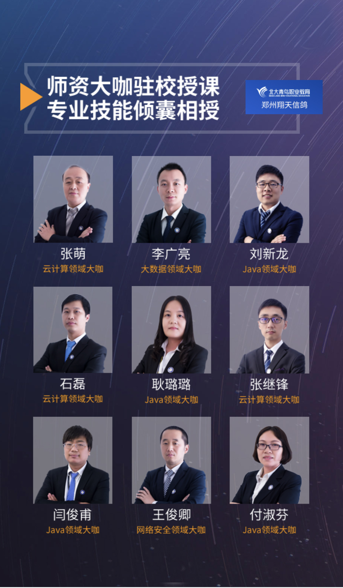鄭州北大青鳥翔天信鴿IT學(xué)校師資力量